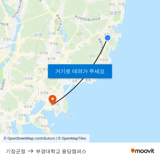 기장군청 to 부경대학교 용당캠퍼스 map