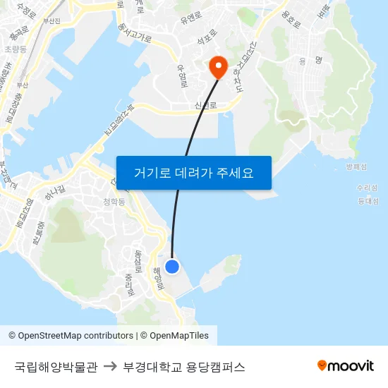 국립해양박물관 to 부경대학교 용당캠퍼스 map