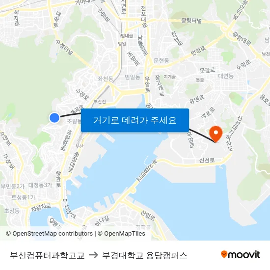 부산컴퓨터과학고교 to 부경대학교 용당캠퍼스 map