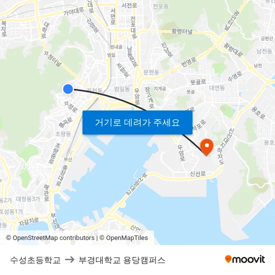 수성초등학교 to 부경대학교 용당캠퍼스 map