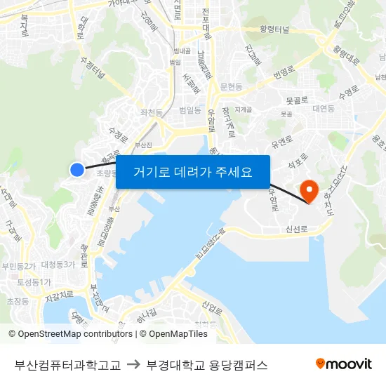 부산컴퓨터과학고교 to 부경대학교 용당캠퍼스 map