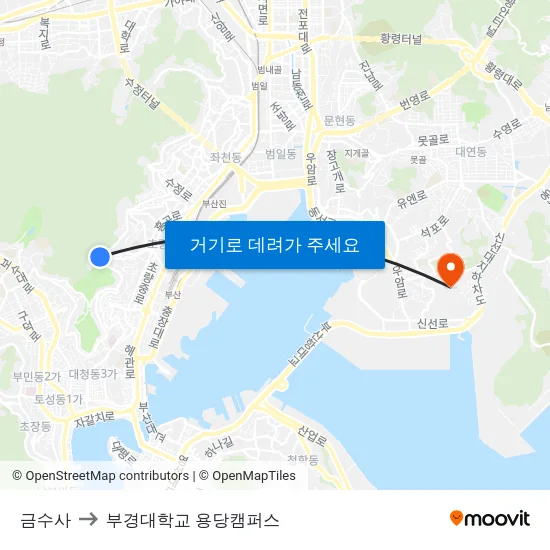 금수사 to 부경대학교 용당캠퍼스 map