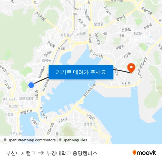 부산디지털고 to 부경대학교 용당캠퍼스 map