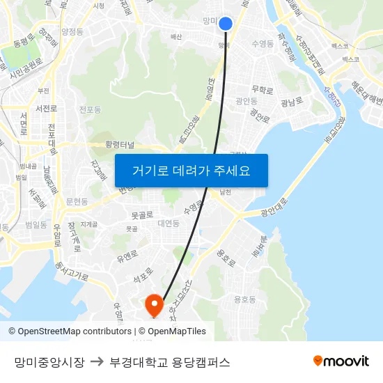 망미중앙시장 to 부경대학교 용당캠퍼스 map