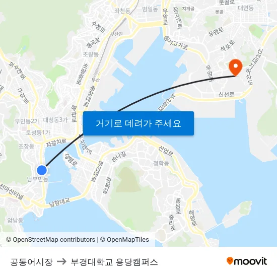 공동어시장 to 부경대학교 용당캠퍼스 map