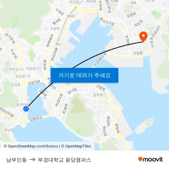 남부민동 to 부경대학교 용당캠퍼스 map