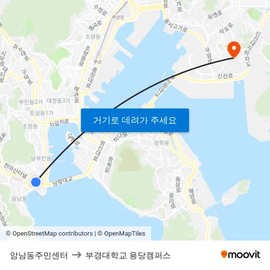 암남동주민센터 to 부경대학교 용당캠퍼스 map