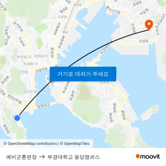 예비군훈련장 to 부경대학교 용당캠퍼스 map