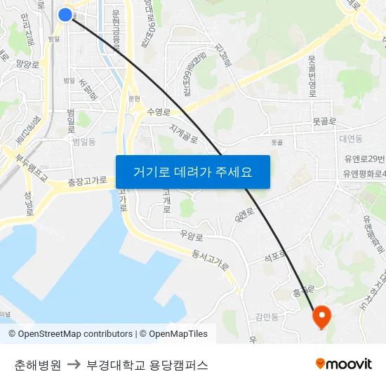 춘해병원 to 부경대학교 용당캠퍼스 map