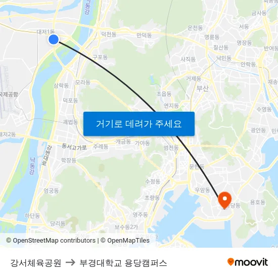 강서체육공원 to 부경대학교 용당캠퍼스 map