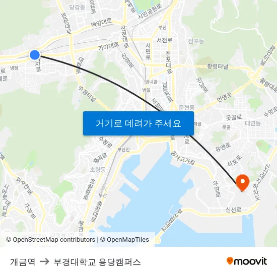 개금역 to 부경대학교 용당캠퍼스 map