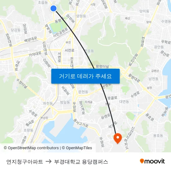 연지청구아파트 to 부경대학교 용당캠퍼스 map