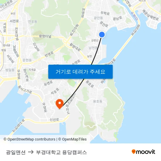 광일맨션 to 부경대학교 용당캠퍼스 map