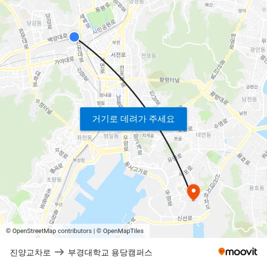 진양교차로 to 부경대학교 용당캠퍼스 map