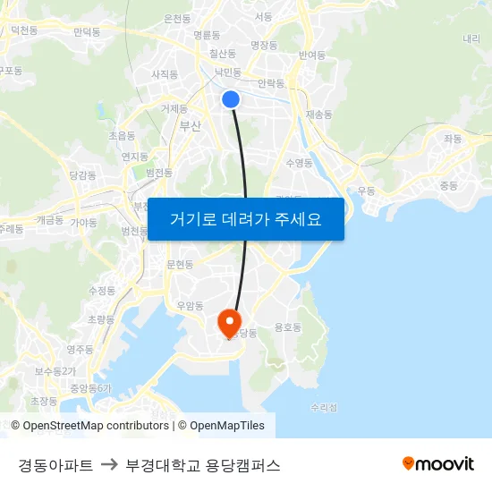 경동아파트 to 부경대학교 용당캠퍼스 map