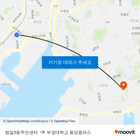 범일5동주민센터 to 부경대학교 용당캠퍼스 map