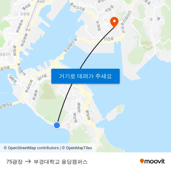 75광장 to 부경대학교 용당캠퍼스 map