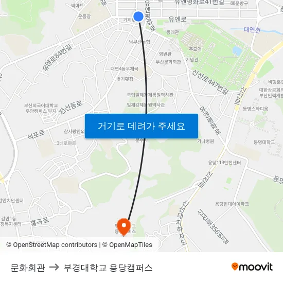 문화회관 to 부경대학교 용당캠퍼스 map