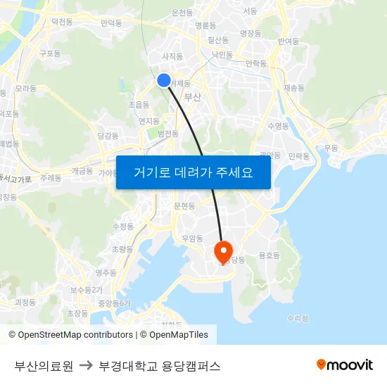 부산의료원 to 부경대학교 용당캠퍼스 map