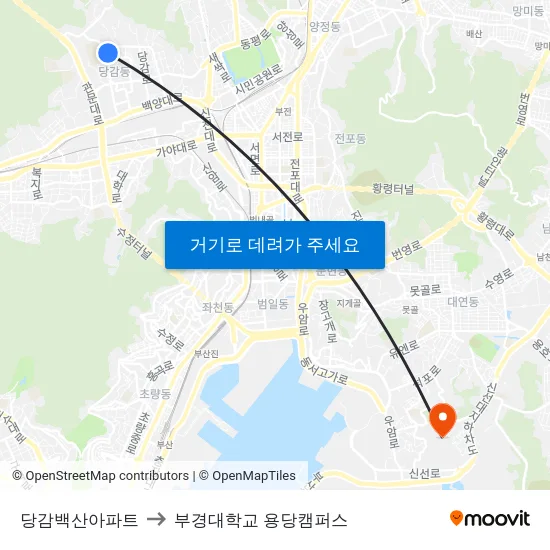 당감백산아파트 to 부경대학교 용당캠퍼스 map