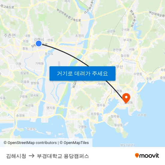 김해시청 to 부경대학교 용당캠퍼스 map