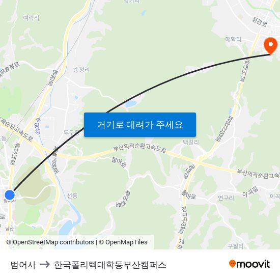 범어사 to 한국폴리텍대학동부산캠퍼스 map