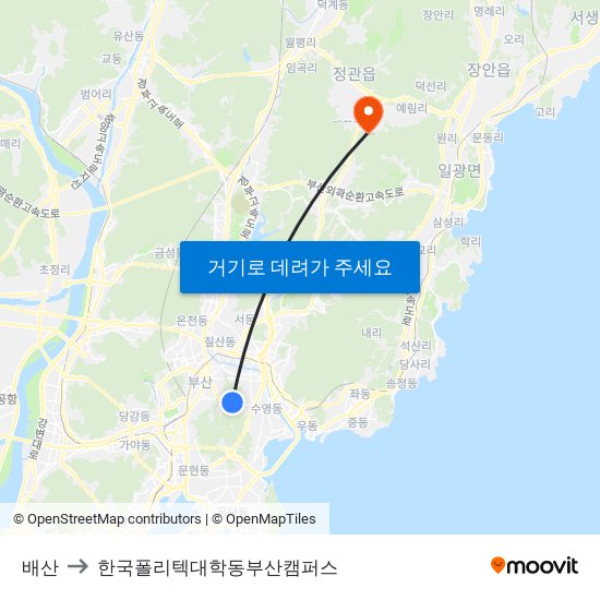 배산 to 한국폴리텍대학동부산캠퍼스 map