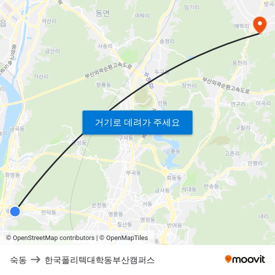 숙동 to 한국폴리텍대학동부산캠퍼스 map