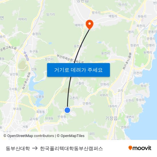 동부산대학 to 한국폴리텍대학동부산캠퍼스 map