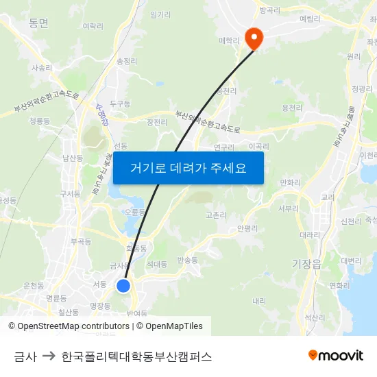 금사 to 한국폴리텍대학동부산캠퍼스 map