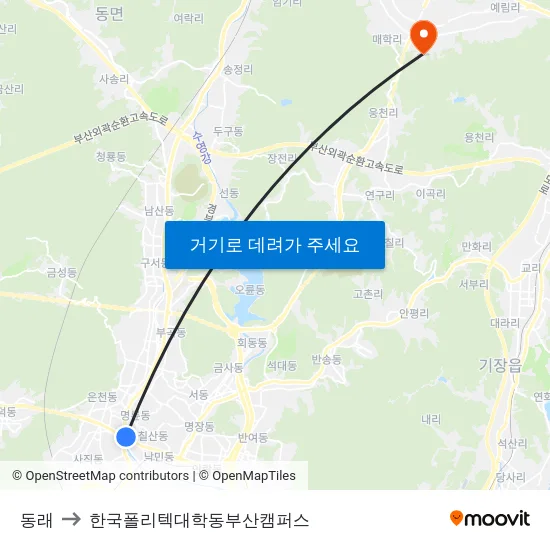동래 to 한국폴리텍대학동부산캠퍼스 map