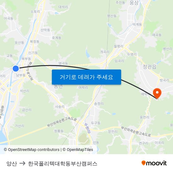 양산 to 한국폴리텍대학동부산캠퍼스 map