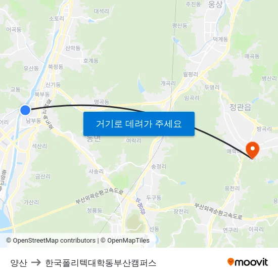 양산 to 한국폴리텍대학동부산캠퍼스 map