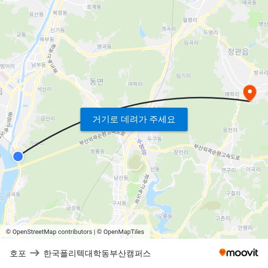 호포 to 한국폴리텍대학동부산캠퍼스 map