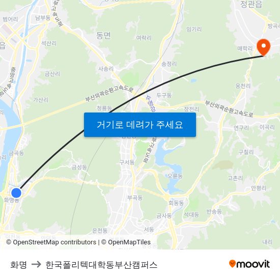 화명 to 한국폴리텍대학동부산캠퍼스 map