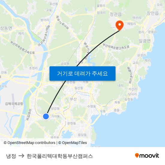 냉정 to 한국폴리텍대학동부산캠퍼스 map