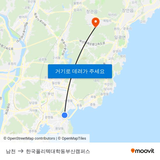 남천 to 한국폴리텍대학동부산캠퍼스 map