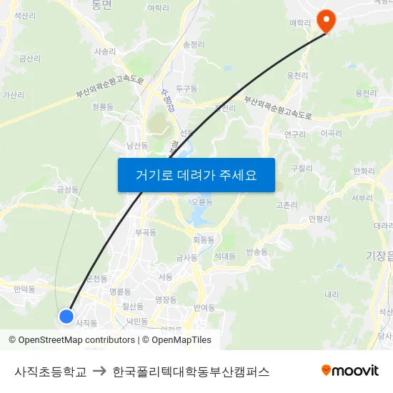 사직초등학교 to 한국폴리텍대학동부산캠퍼스 map