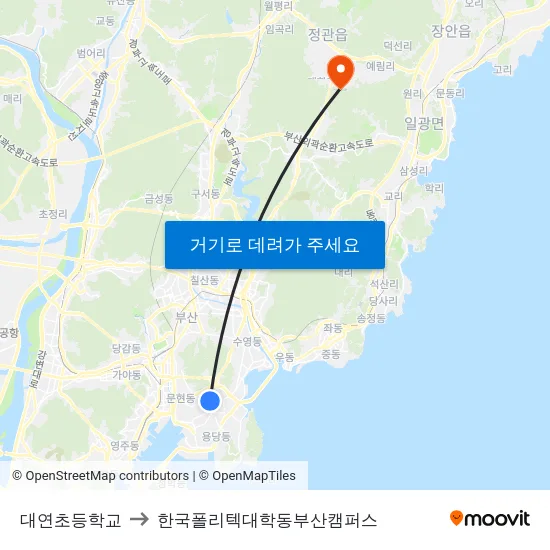 대연초등학교 to 한국폴리텍대학동부산캠퍼스 map