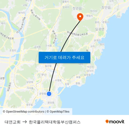 대연교회 to 한국폴리텍대학동부산캠퍼스 map