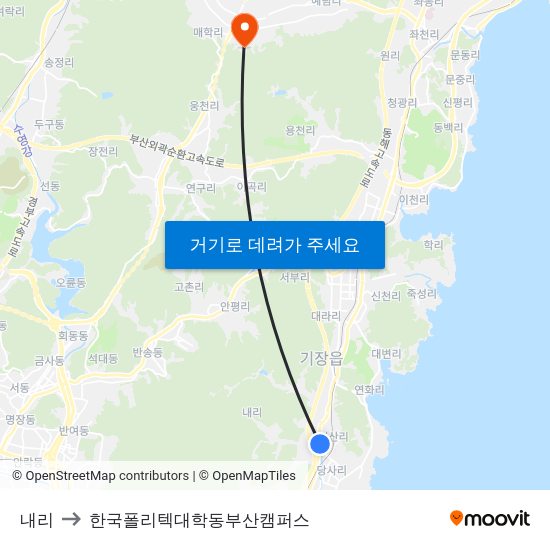 내리 to 한국폴리텍대학동부산캠퍼스 map