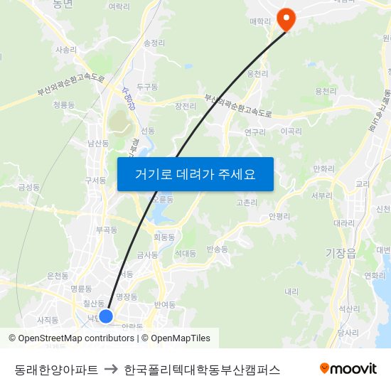동래한양아파트 to 한국폴리텍대학동부산캠퍼스 map