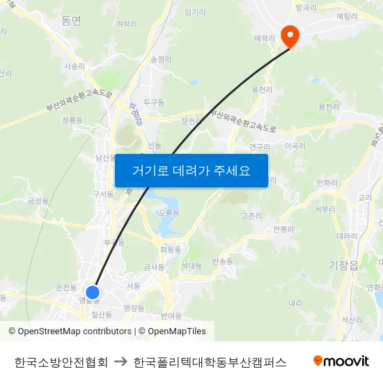 한국소방안전협회 to 한국폴리텍대학동부산캠퍼스 map