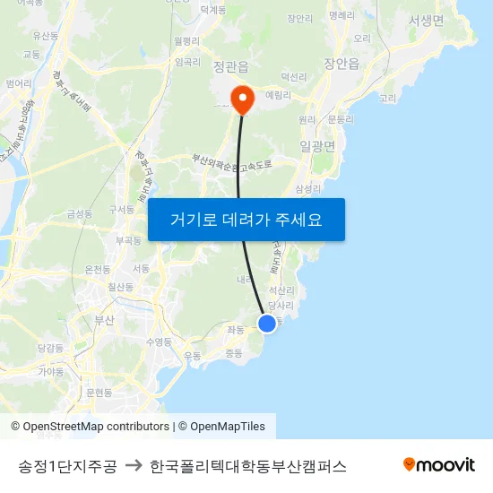 송정1단지주공 to 한국폴리텍대학동부산캠퍼스 map