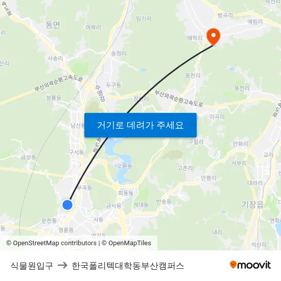 식물원입구 to 한국폴리텍대학동부산캠퍼스 map