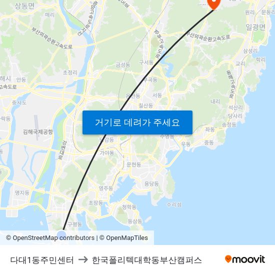 다대1동주민센터 to 한국폴리텍대학동부산캠퍼스 map