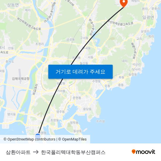 삼환아파트 to 한국폴리텍대학동부산캠퍼스 map