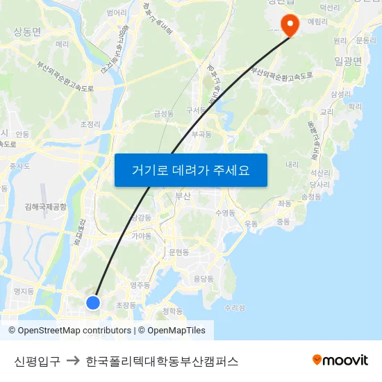 신평입구 to 한국폴리텍대학동부산캠퍼스 map