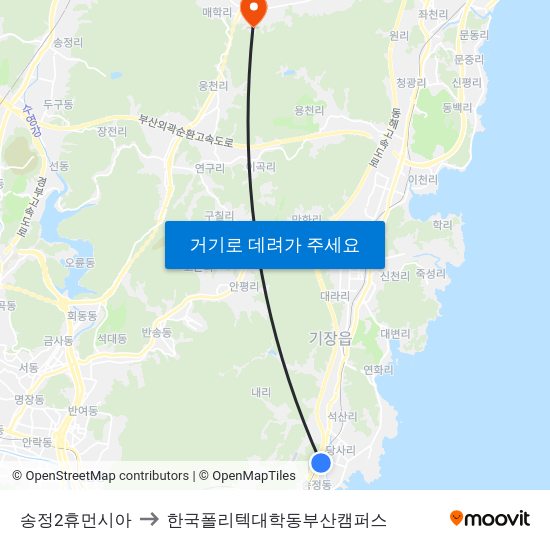 송정2휴먼시아 to 한국폴리텍대학동부산캠퍼스 map