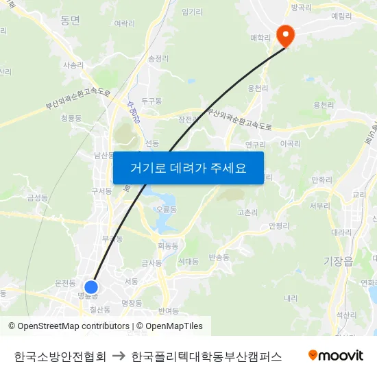 한국소방안전협회 to 한국폴리텍대학동부산캠퍼스 map
